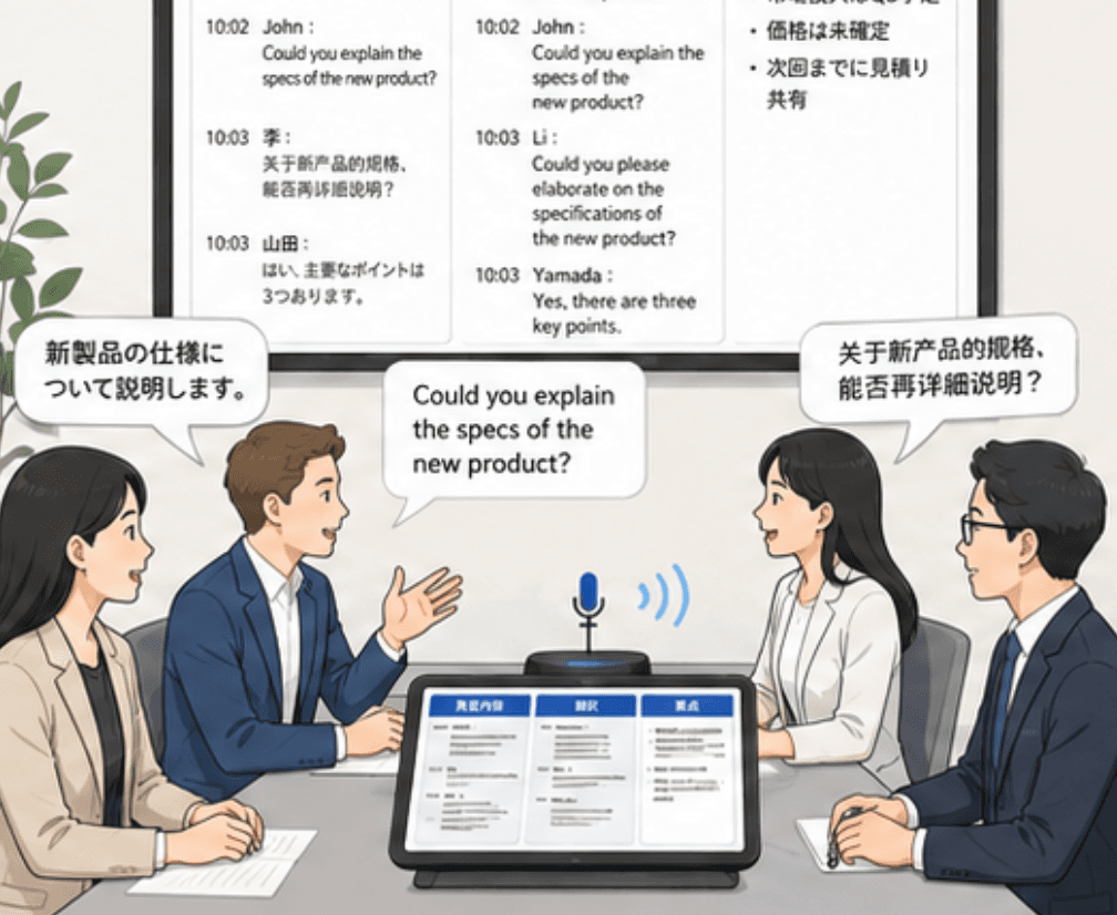 会議中のリアルタイム翻訳表示イメージ