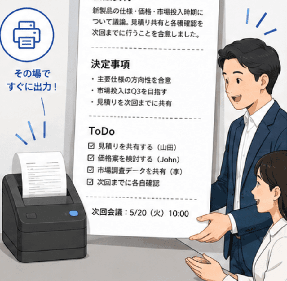 会議後に議事録を出力するイメージ